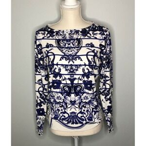 Cyrus Women's Sweater Floral & Scroll Long Sleeve Rayon Blend Blue L